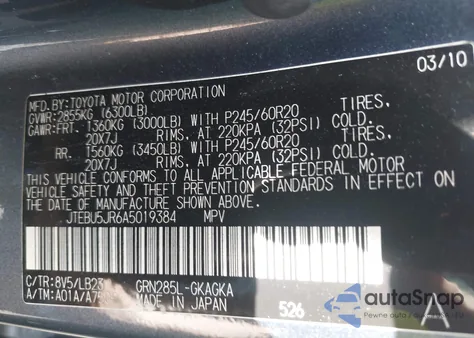 2010 Toyota 4Runner Limited V6 from USA, damaged, VIN JTEBU5JR6A5019384